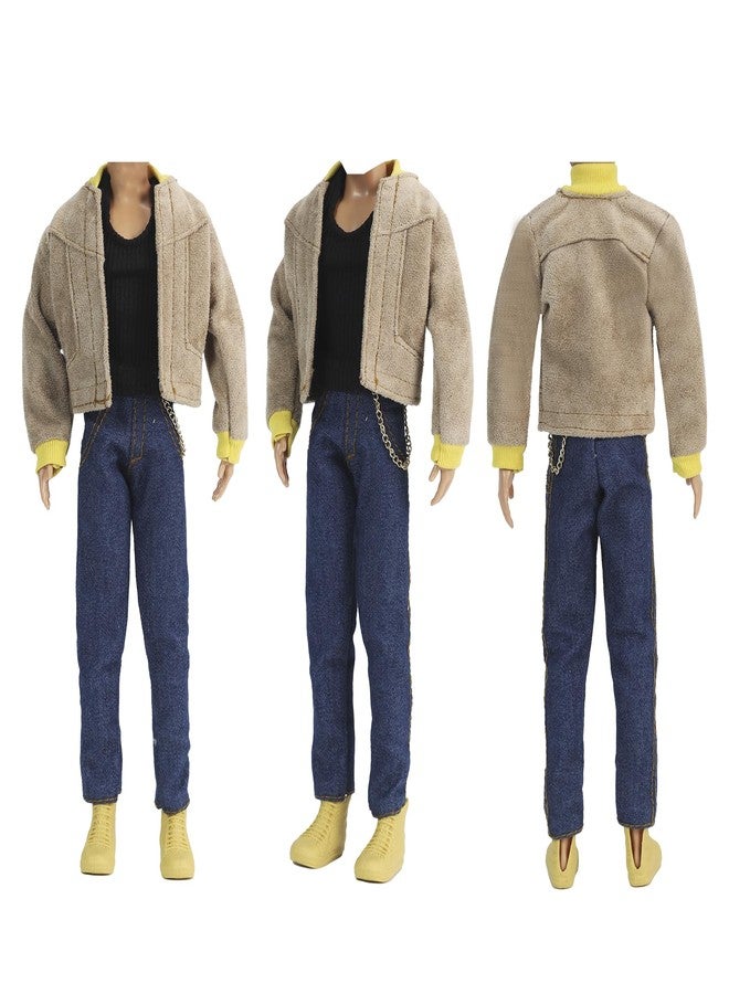 E-TING 10 Sets Casual Varsity Jacket Set= 5 Sets Casual Outfit for 12″ Boy Doll with 5 Pairs Shoes (Vintage Lightweight Suede Bomber Jackets+ Casual Wear Clothes ) - Image 2